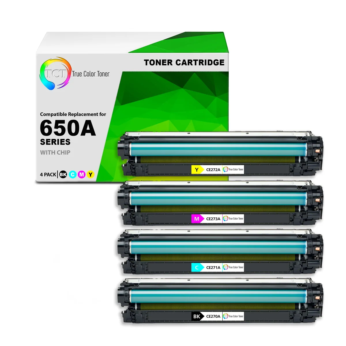 True Color Toner True Color Toner 650A 4-Pack CE270A CE271A CE272A CE273A toner cartridge — product photo