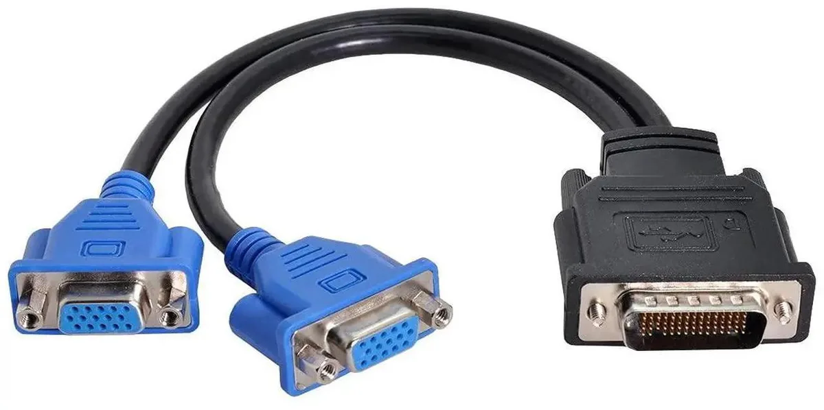 SMUGDESK SMUGDESK DMS59 LFH60 Male to Dual 15Pin VGA Female Splitter Cable — product photo