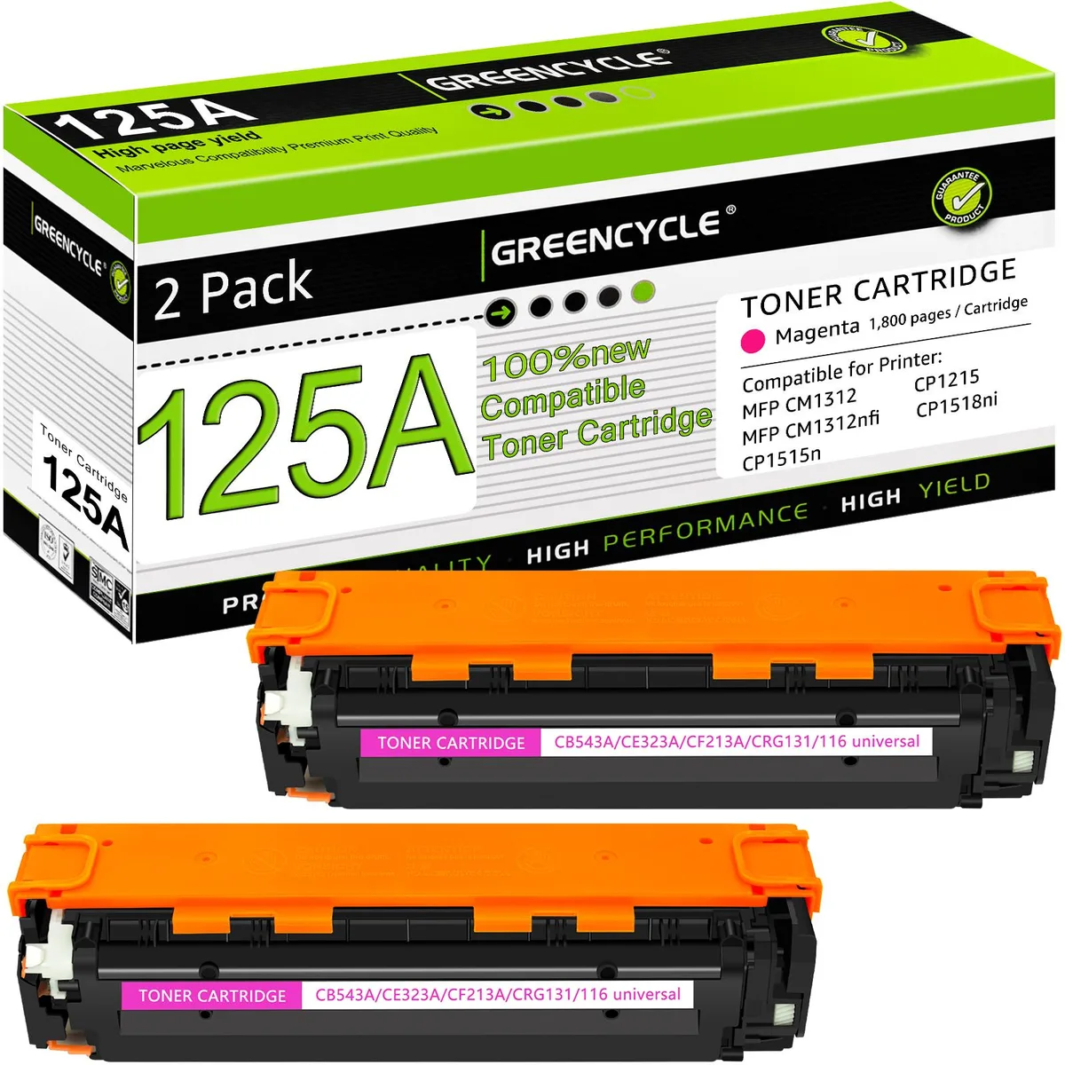 GREENCYCLE GREENCYCLE 125A CB543A Magenta Toner Cartridge 2 Pack — product photo