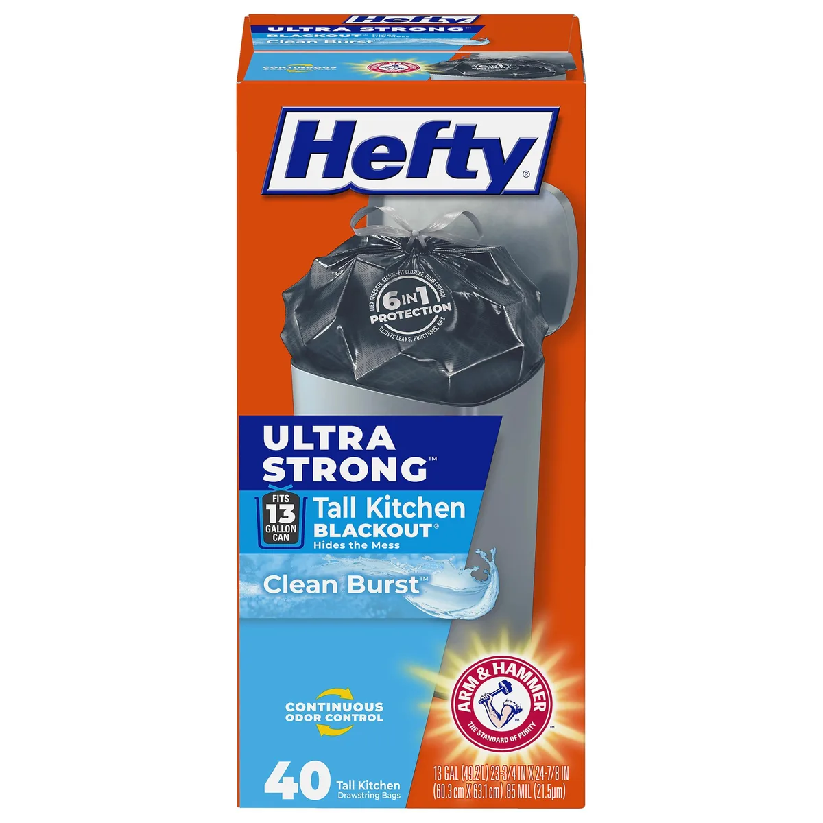  Hefty Ultra Strong 13 Gal Trash Bags Black Clean Burst 40ct — product photo