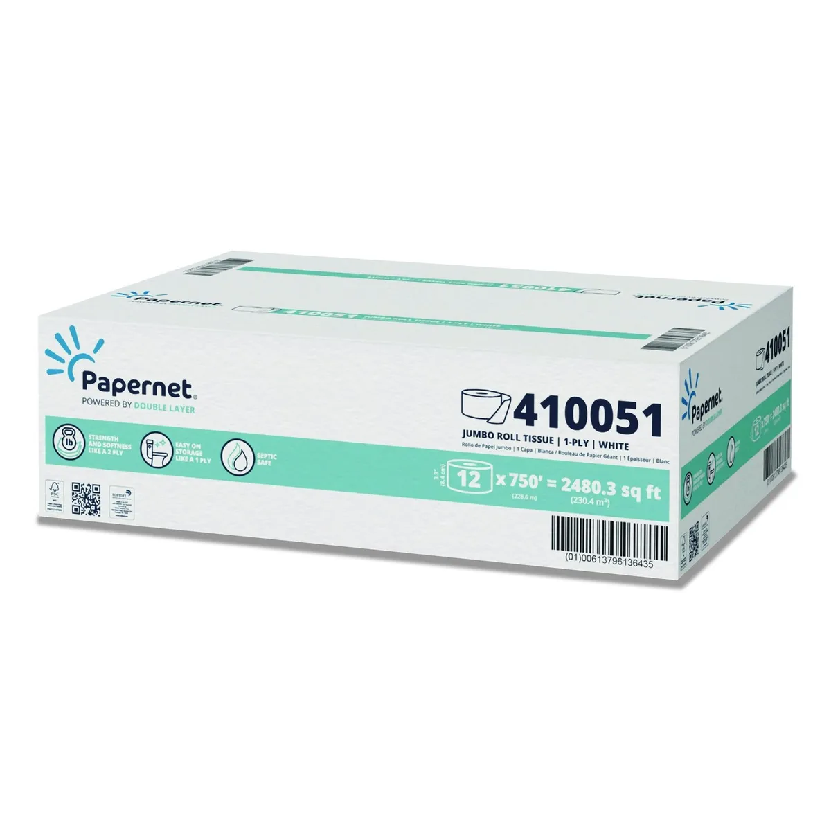 Sofidel Sofidel Mini Jumbo Roll Bath Tissue 1-Ply White 3.3" x 750 ft 6 Rolls Septic Safe — product photo