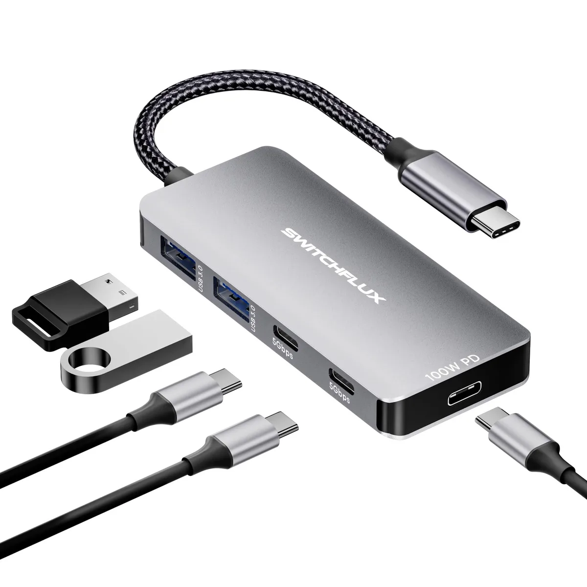  SWITCHFLUX B69554 5-in-1 USB-C Hub 100W PD 5Gbps laptop replacement part — product photo