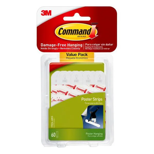 White Command Small Poster Strips, 60 adhesive strips on sheets
