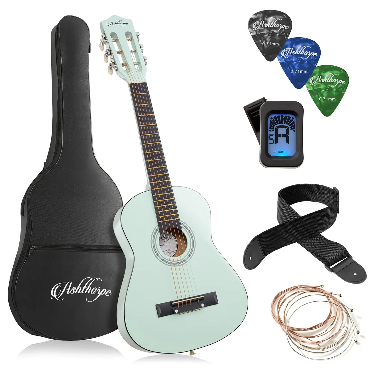 Ashthorpe Ashthorpe 30-inch Kids Acoustic Guitar (Mint Green) Starter Kit — product photo