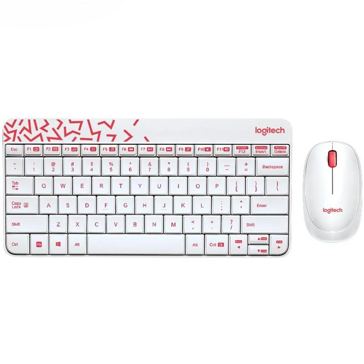 White wireless keyboard and mouse set with tiny USB receiver