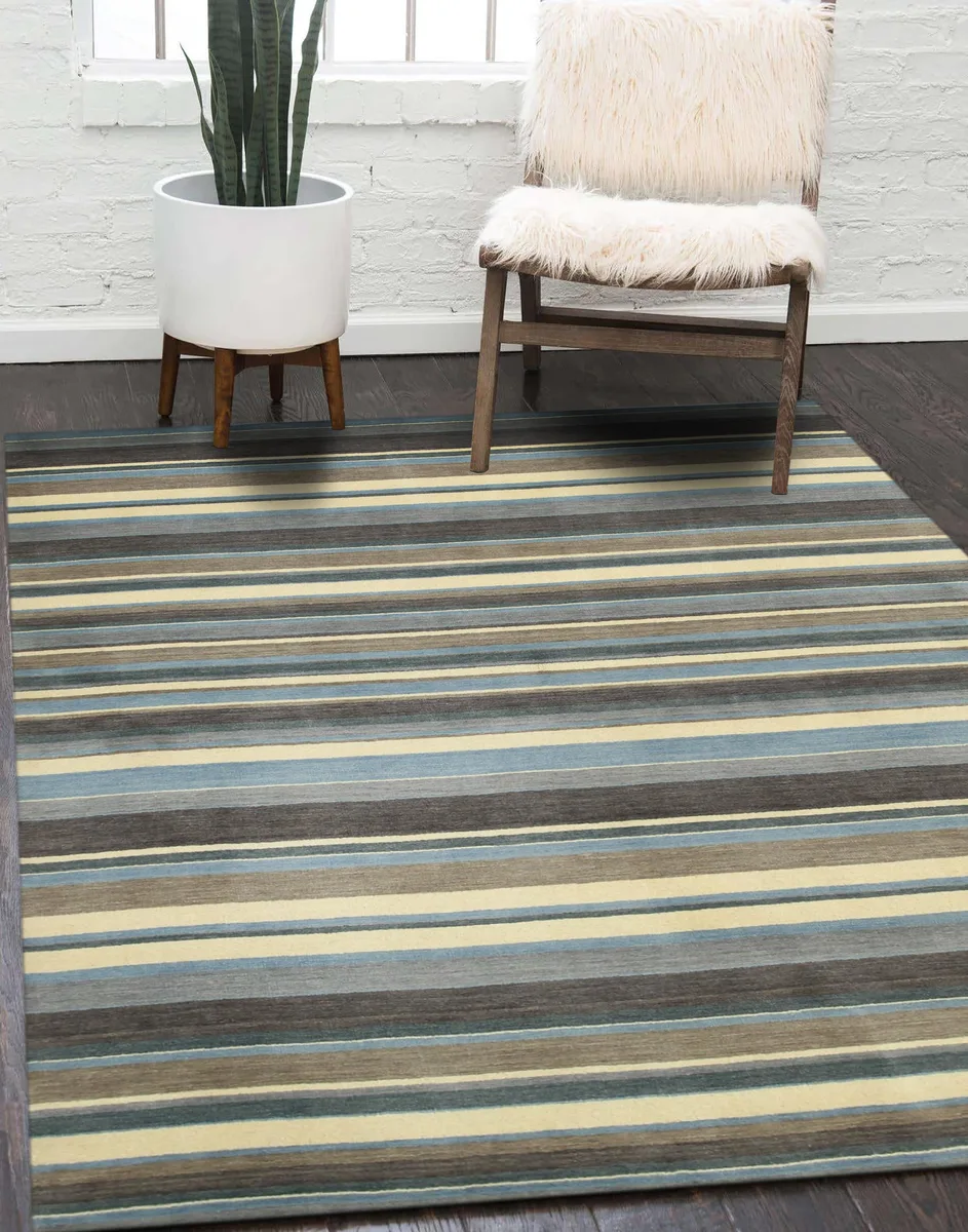 EORC EORC Blue/Brown Striped Handmade Wool Rug 2' x 3 — product photo