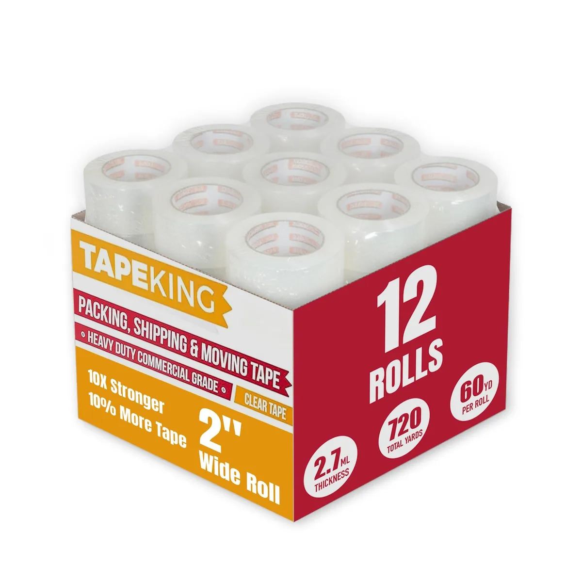  Tape King TK-033 Clear Packing Tape 12 Rolls 60 Yards 2.7mil — product photo