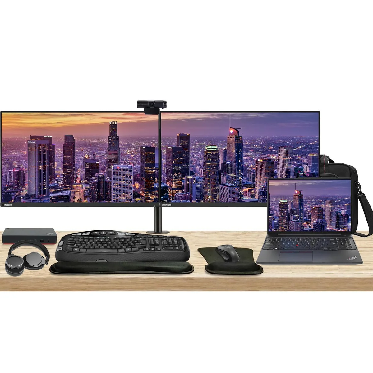 Lenovo Lenovo E16 16" Ryzen 5 7530U 16GB 256GB SSD + 2×24" Monitors Dock Kit — product photo
