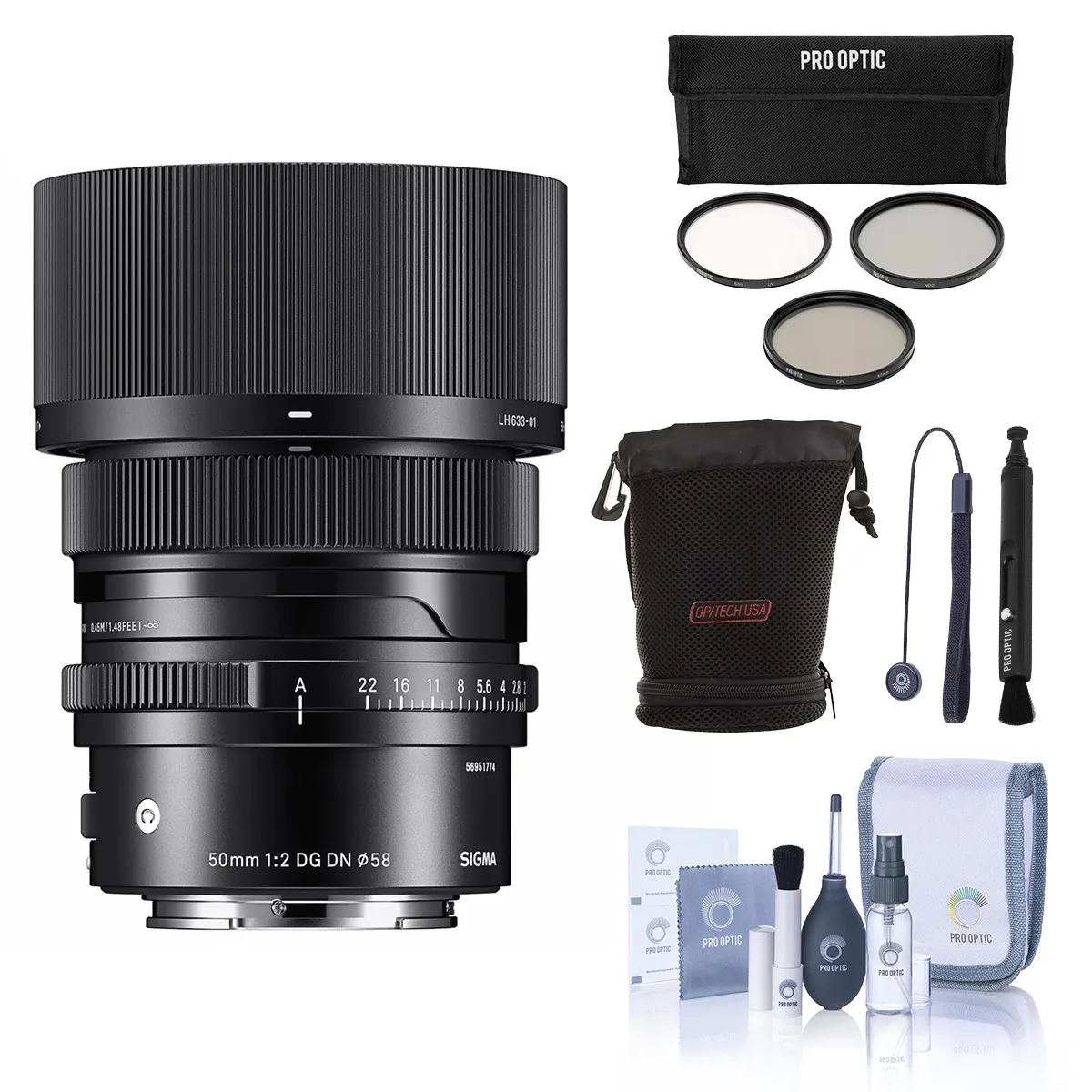 SIGMA Sigma 50mm f/2.0 DG DN Contemporary Lens for Sony E with Filter Kit, Pouch, Cleaner, Cleaning Kit, Cap Tether — product photo