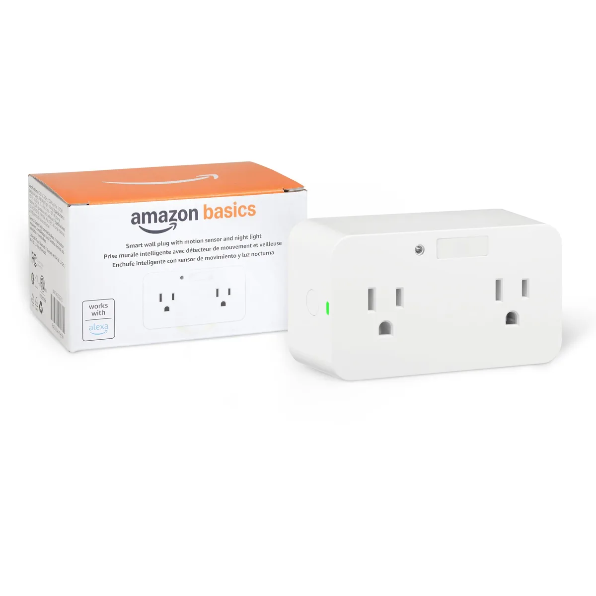 White rectangular dual smart plug with motion sensor and night light