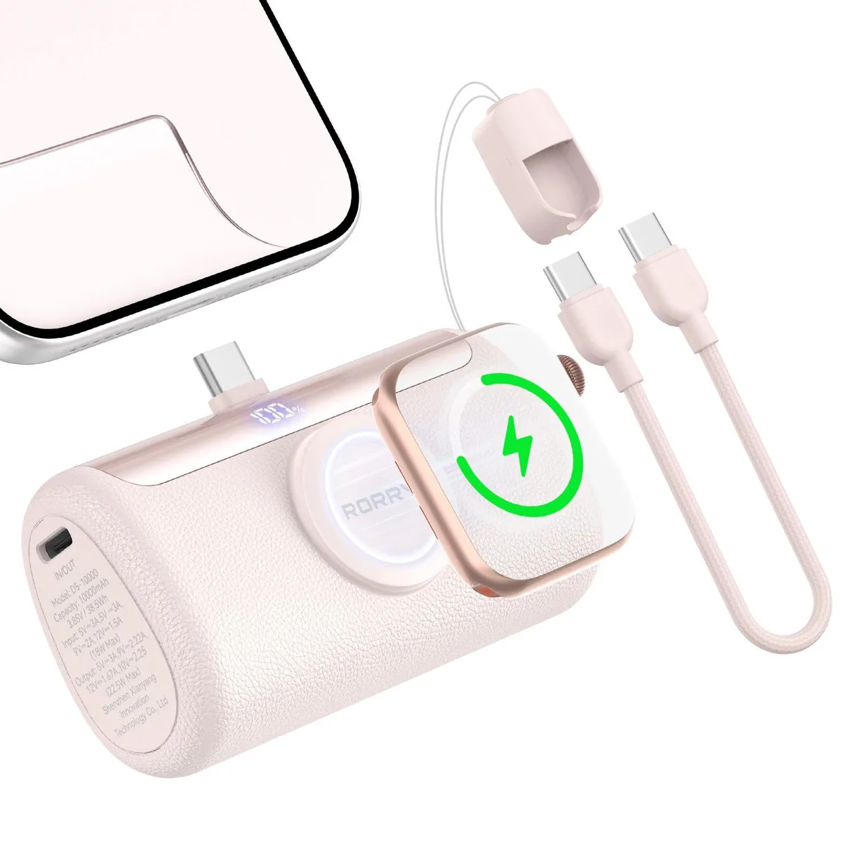 RORRY D5-10000 10000mAh 22.5W Power Bank Pink — product photo