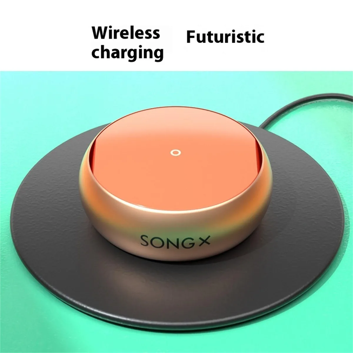 Pair of tiny orange truly wireless earbuds in a charging case