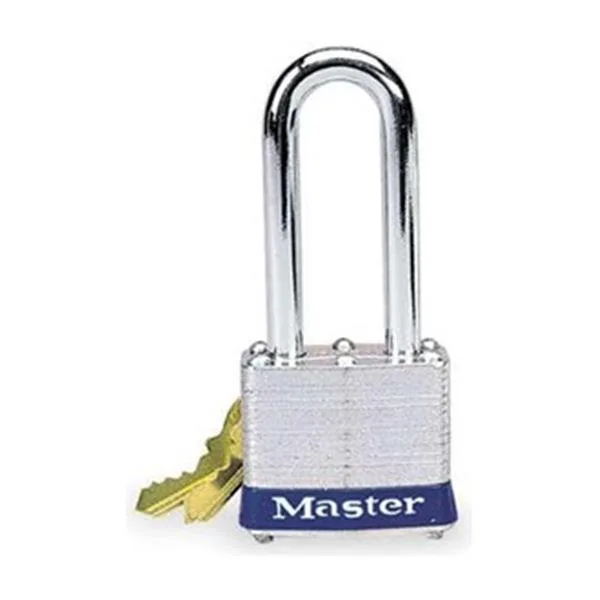 Steel padlock with blue bumper, extended shackle, two keys