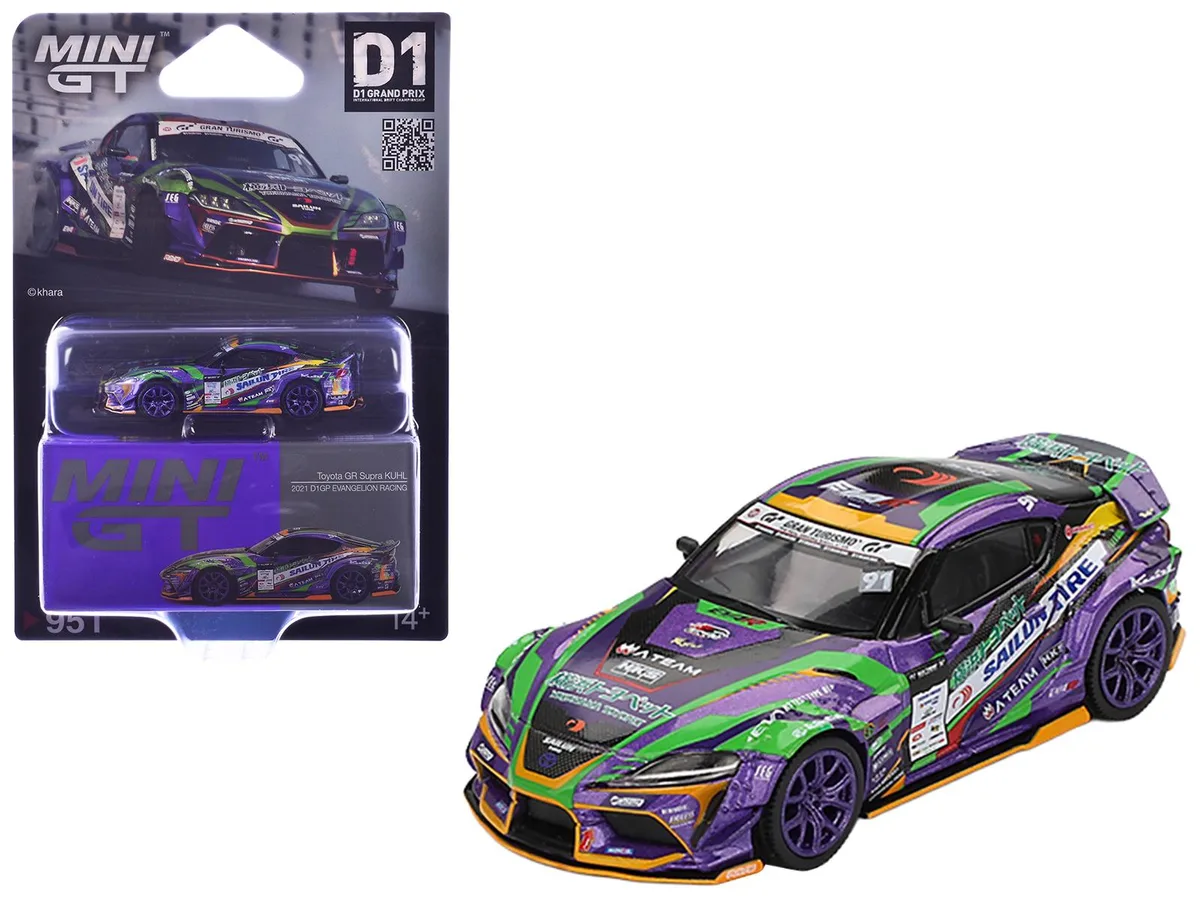 Mini GT Mini GT Toyota GR Supra KUHL RHD #91 Evangelion Racing D1 Grand Prix 2021 1/64 Diecast Hobby Collectible — product photo
