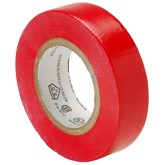 One hundred rolls of red PVC electrical tape, half-inch wide, six and five-eighths yards each