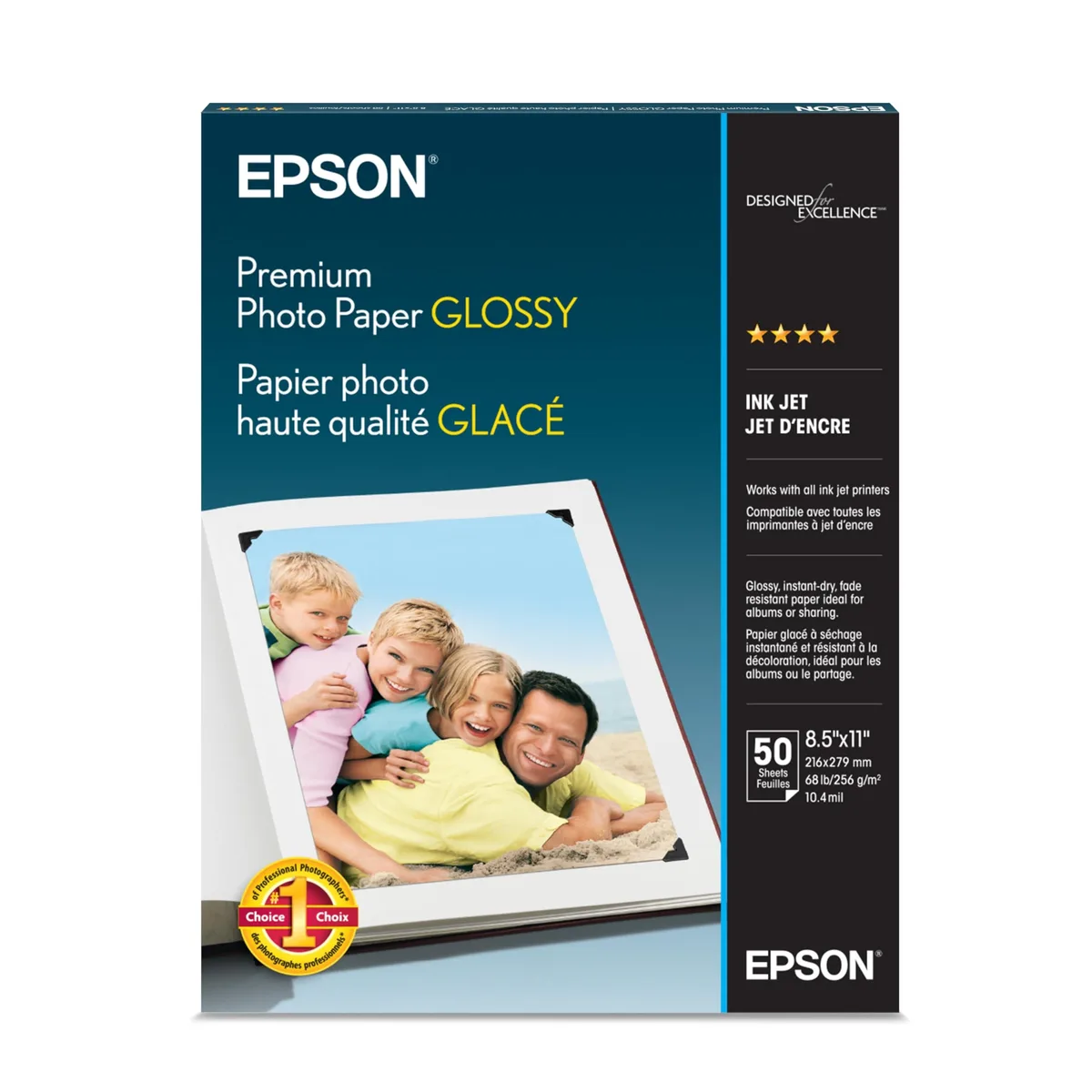Pack of 50 bright white high-gloss photo sheets 8.5x11 inches