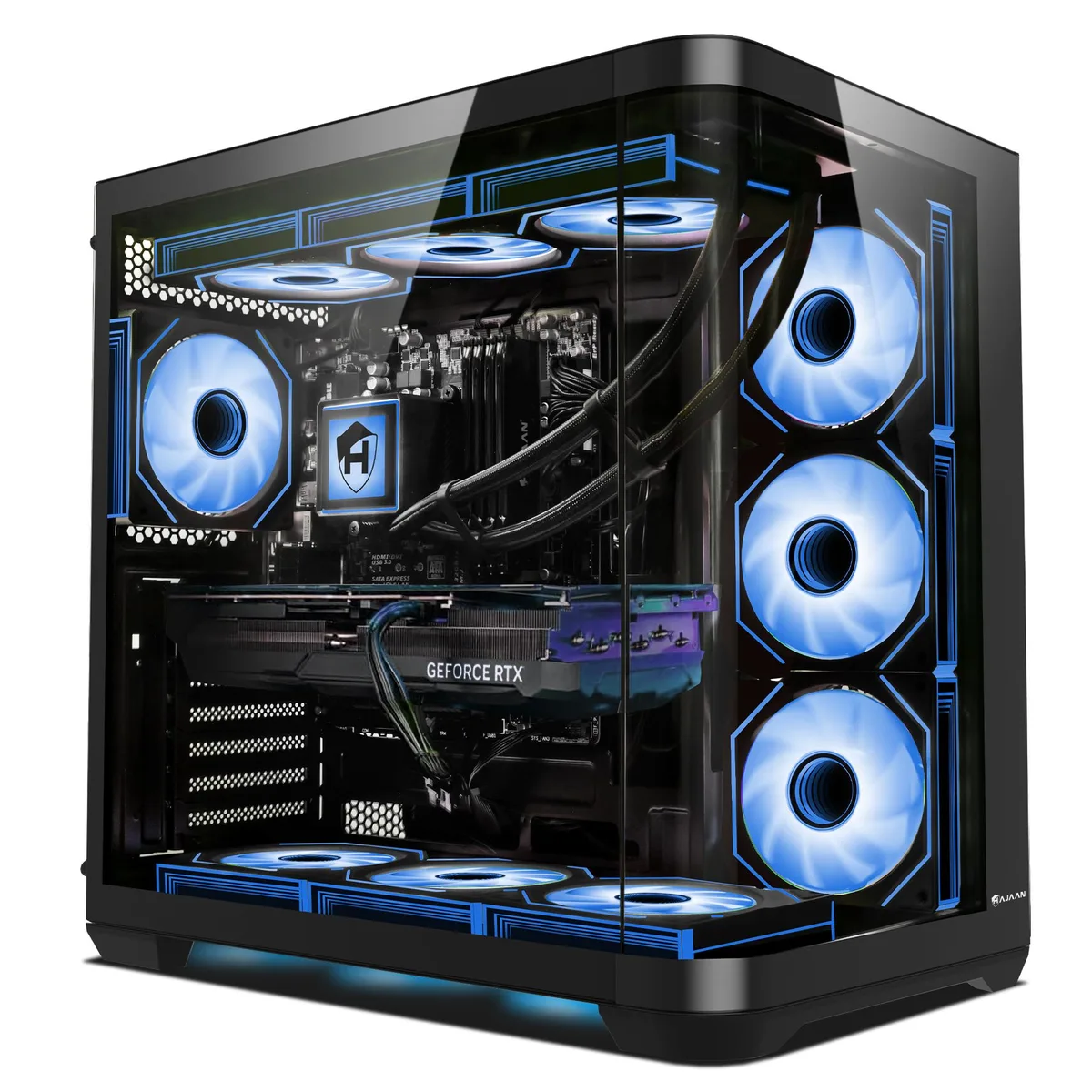 HAJAAN HAJAAN PhantomX Gaming PC Ryzen 7 7800X3D RTX 5070 12GB 32GB DDR5 2TB NVMe Liquid Cooled — product photo