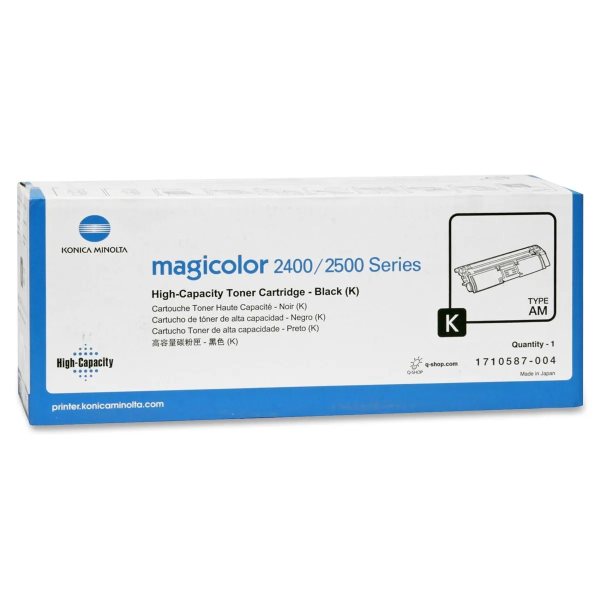 Black Konica Minolta toner cartridge model 1710587004 in sealed packaging