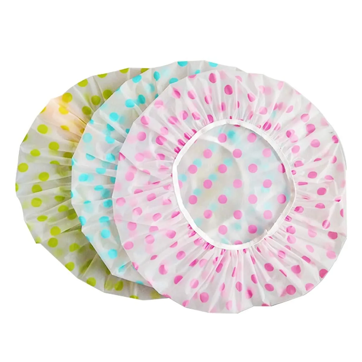 Six floral-patterned EVA shower caps with elastic bands
