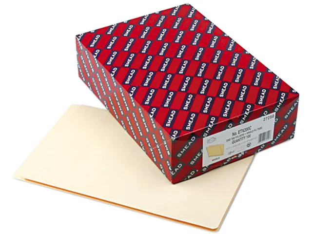 Box of 100 legal-size manila file folders with straight-cut extended tabs