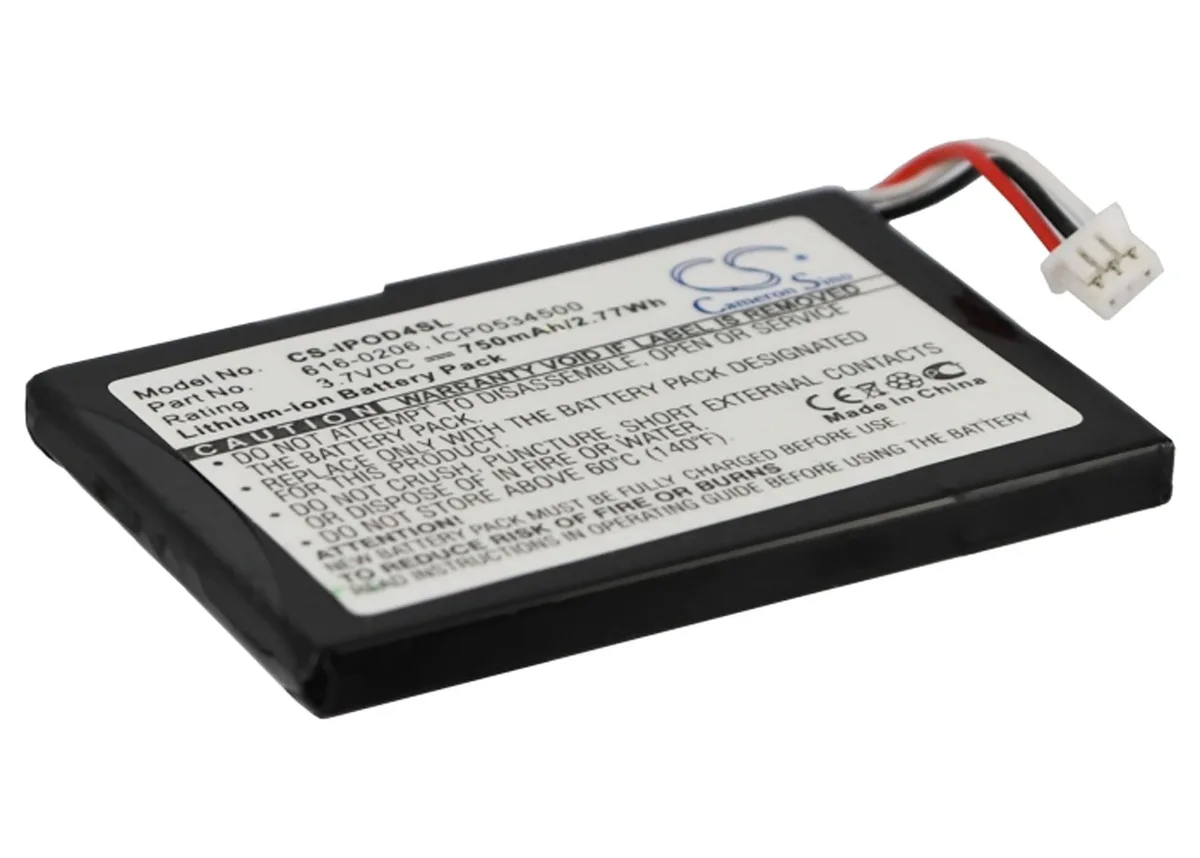 Rectangular lithium-ion battery pack with gold connector ribbon and printed labels