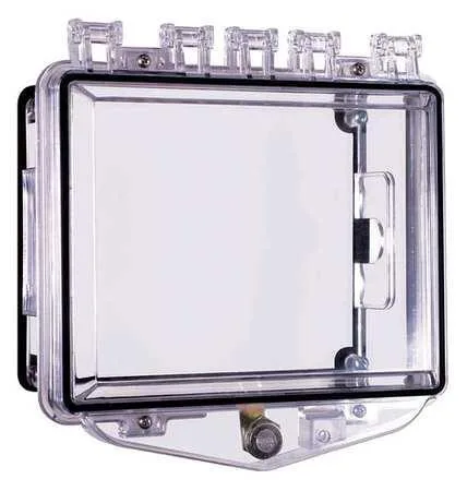 Clear polycarbonate wall enclosure, open back, 10 by 10 by 4 1/2 inches, includes mounting hardware
