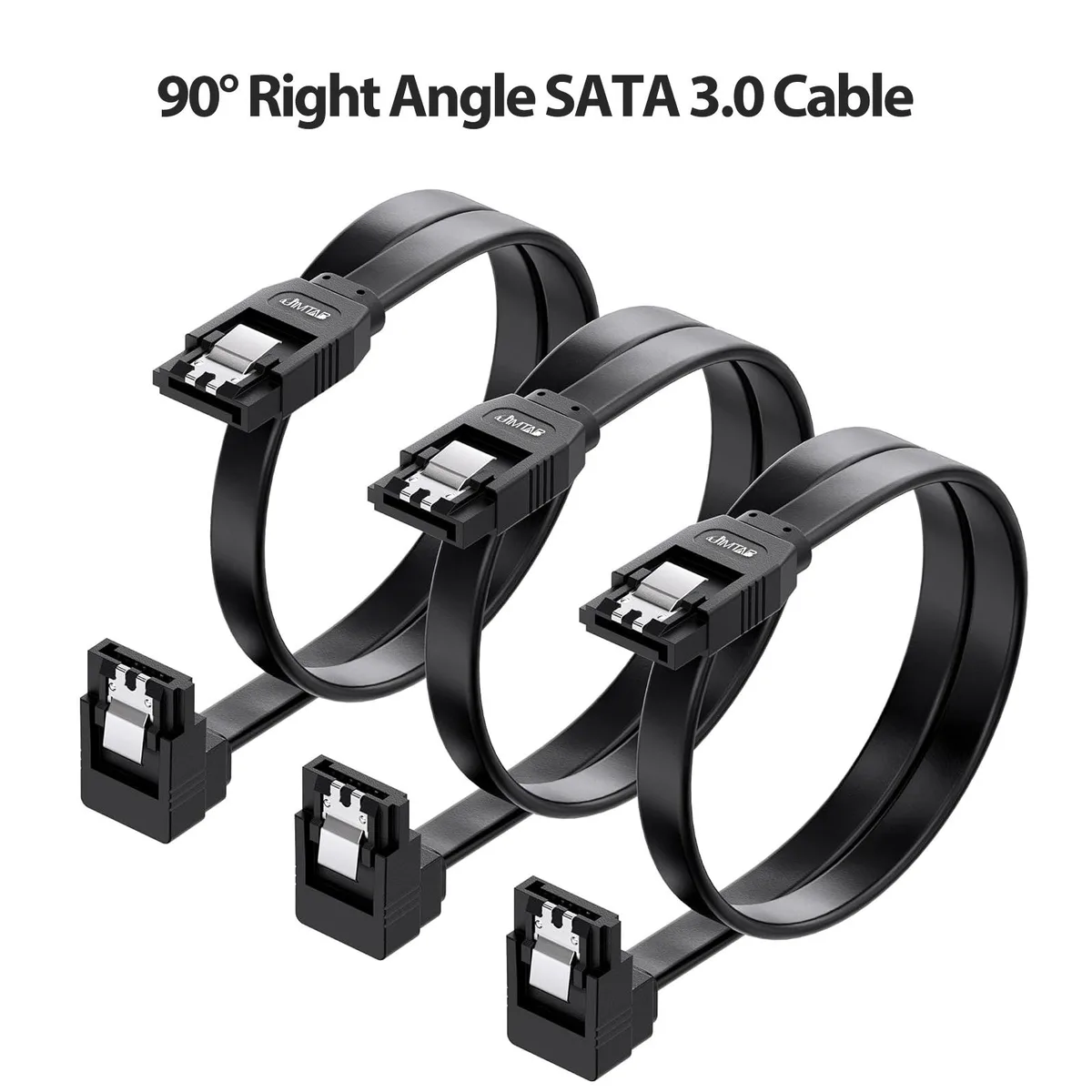 JIMTAB JIMTAB Cable-1001 3-Pack 90 Degree Right Angle SATA Cable 18 Inches 6.0 Gbps Black — product photo