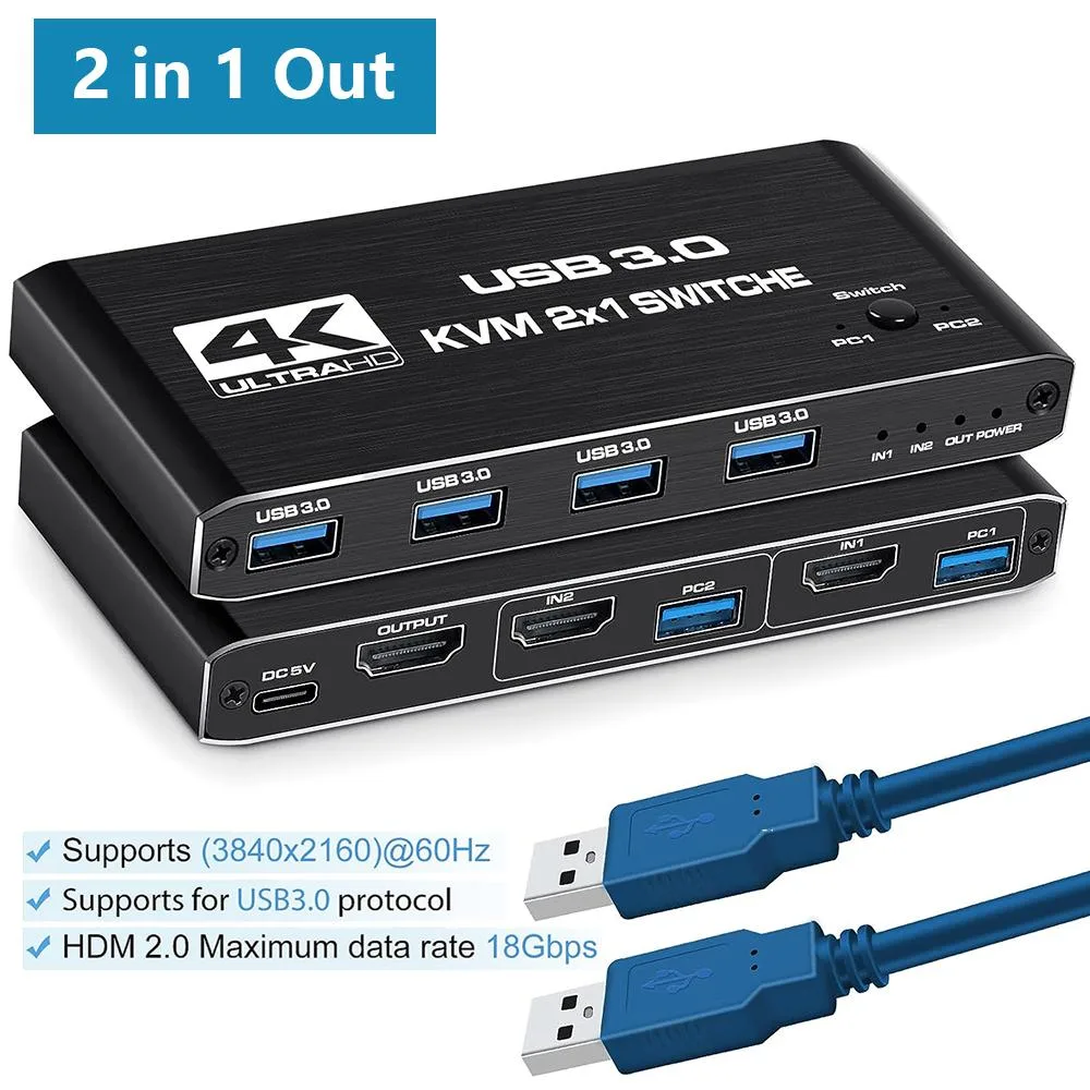 AUTYUE AUTYUE 2-Port HDMI KVM Switch 4K 60Hz 4 USB 3.0 Ports — product photo