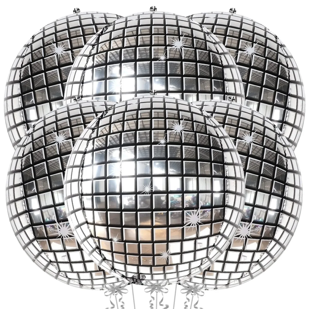 Big Silver Disco Ball Balloons 22 Inch Pack of 6 — product photo
