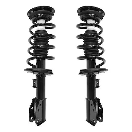 Pair of silver front strut assemblies with coil springs and top mounts