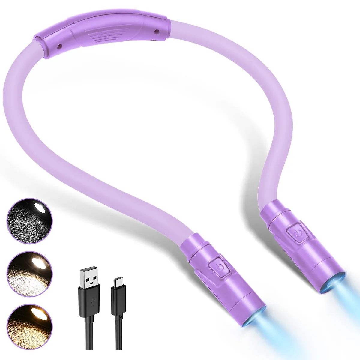 Flexible neck book light with four LEDs, lightweight grey finish