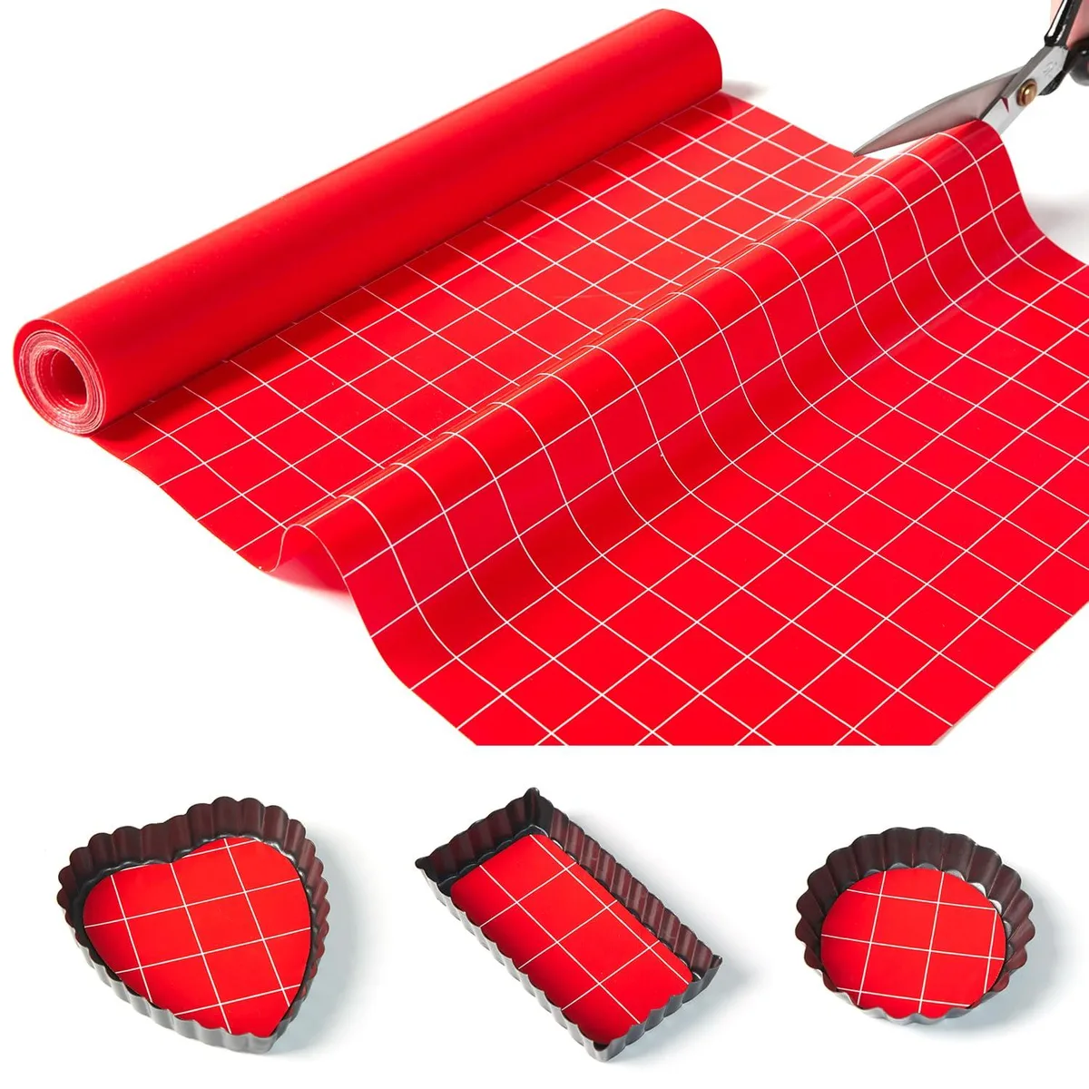 Rectangular translucent silicone mat roll with checkered pattern on wooden surface