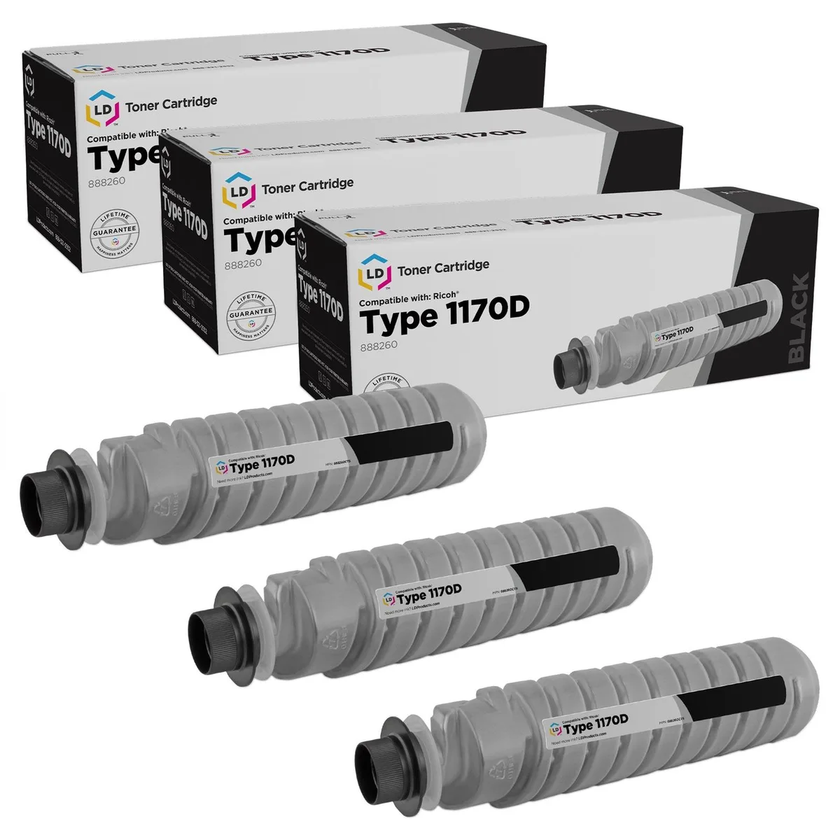 LD Products LD Products 888260 Type 1170D Black Toner Cartridge 3-Pack — product photo