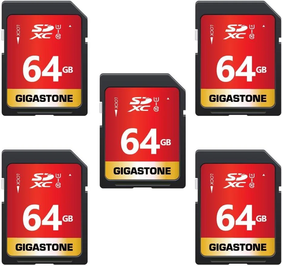 Gigastone Corporation Gigastone Corporation 64GB 5-Pack SDXC UHS-I U1 Class 10 Memory Cards with 5 Mini Cases — product photo
