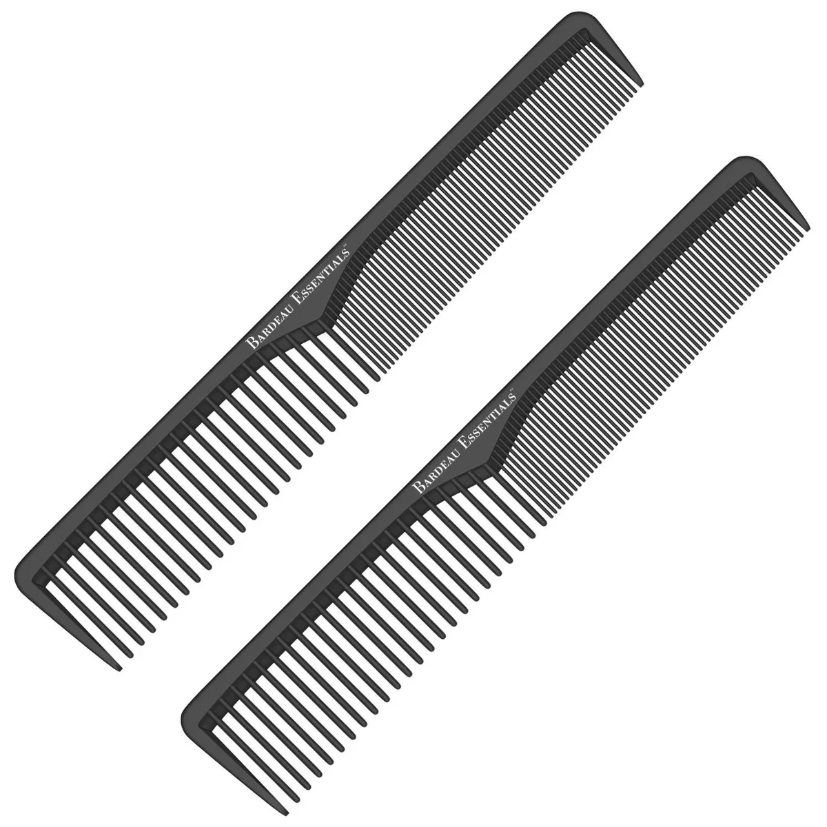 Two black carbon fibre styling combs, 7 inch, fine and wide tooth