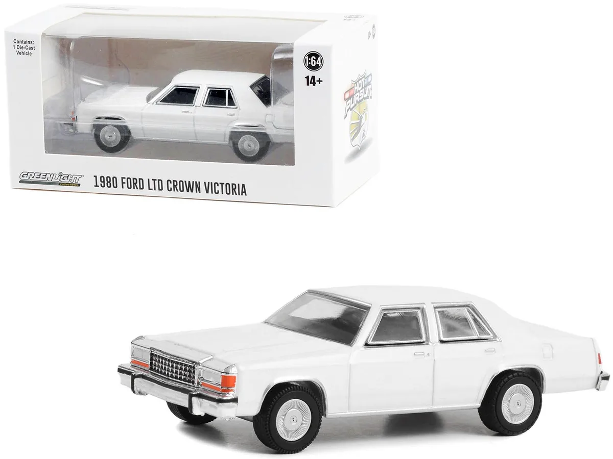 GREENLIGHT GREENLIGHT 1980-1991 Ford LTD Crown Victoria Police White Hot Pursuit Hobby Exclusive 1/64 Diecast — product photo