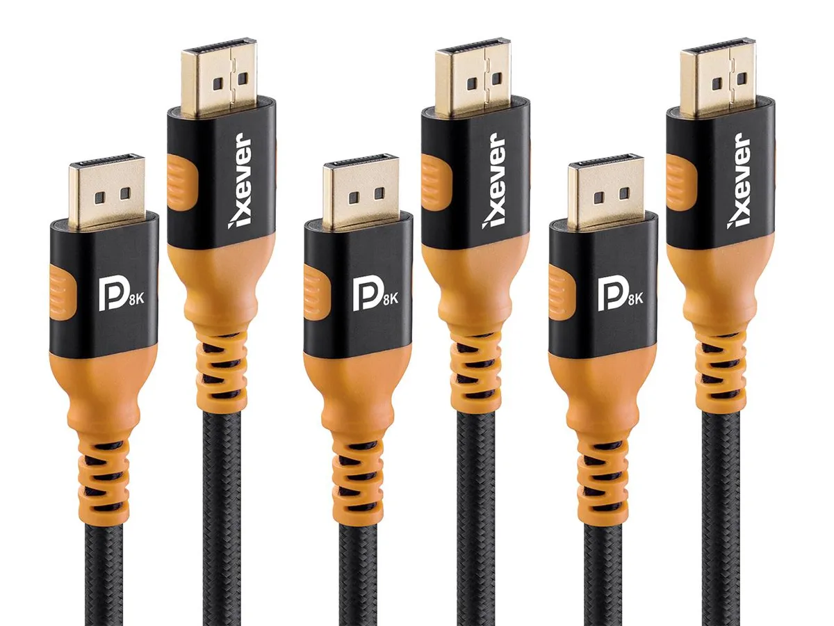 iXever iXever DisplayPort 1.4 cable 10 ft 3-pack 8K 60Hz 4K 144Hz HBR3 32.4 Gbps — product photo