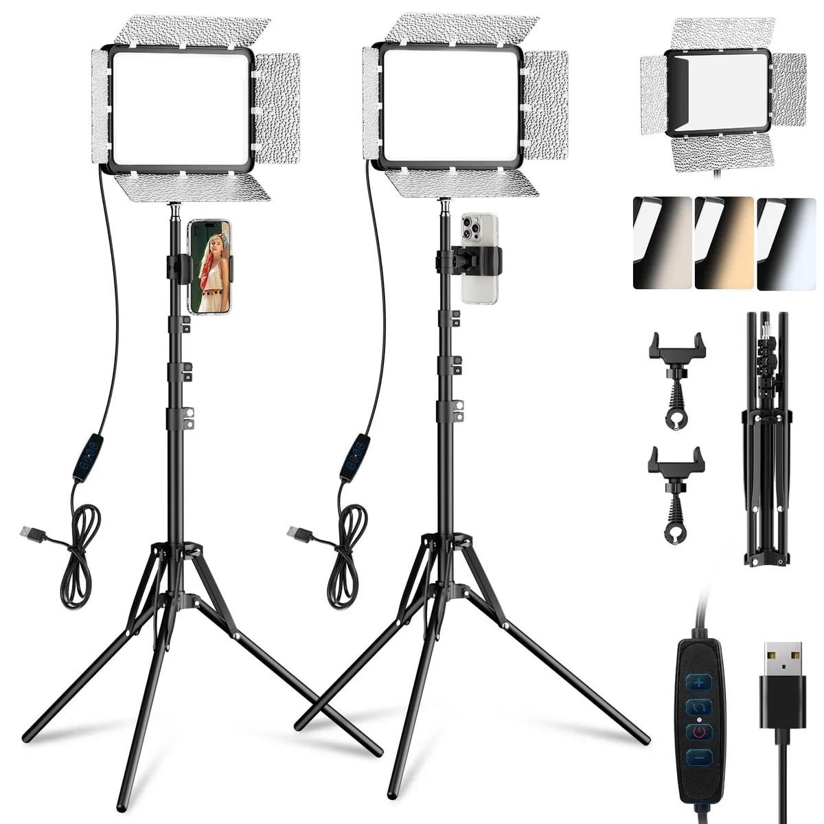  Neewer EM-L15 LED Video Light Kit 2-Pack 2800-7000K 67" Tripod — product photo