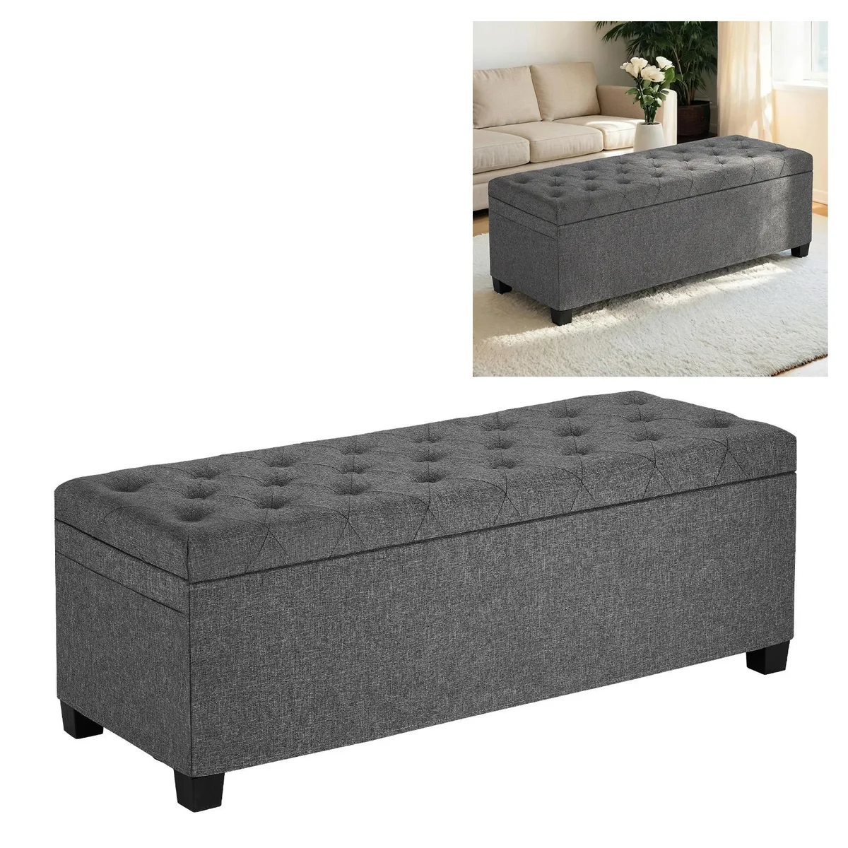 VEVOR VEVOR Storage Ottoman Bench Grey 1100x400x400mm 660 lbs — product photo