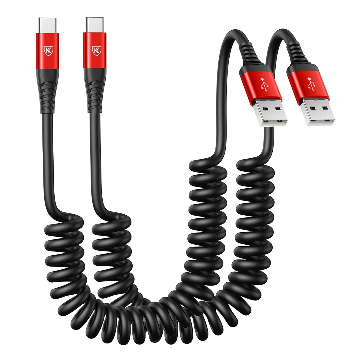 Kootion Kootion USB-A to USB-C Coiled Cable 3ft 2-Pack Red — product photo