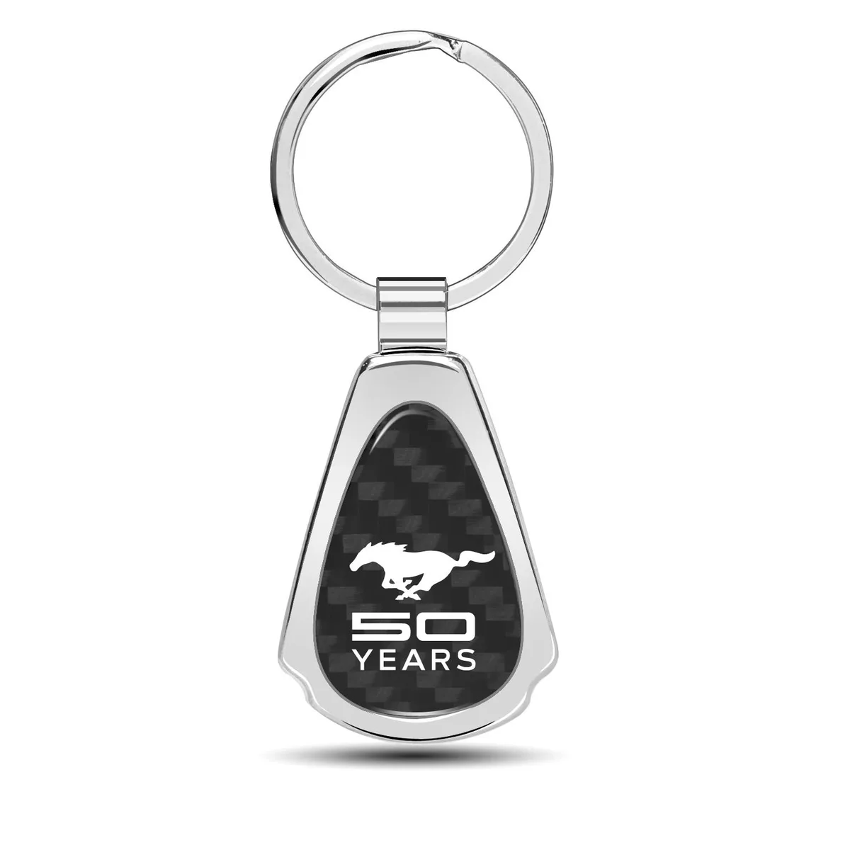 iPick Image, LLC iPick Image, LLC Ford Mustang 50 Years Real Black Carbon Fiber Chrome Metal Teardrop Key Chain — product photo