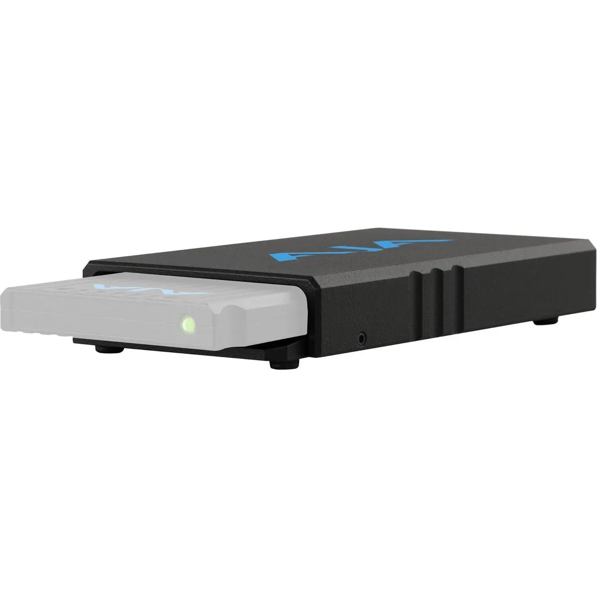 Compact silver media dock with USB-C slot, 4.4 x 2.4 x .6 inches, 7.05 oz