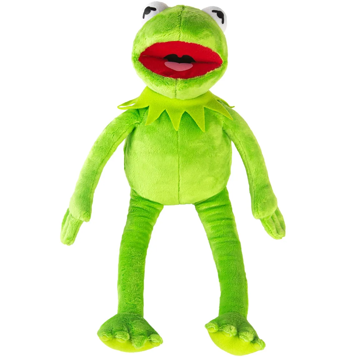 Green Kermit the Frog plush puppet 16 inches tall with movable red mouth
