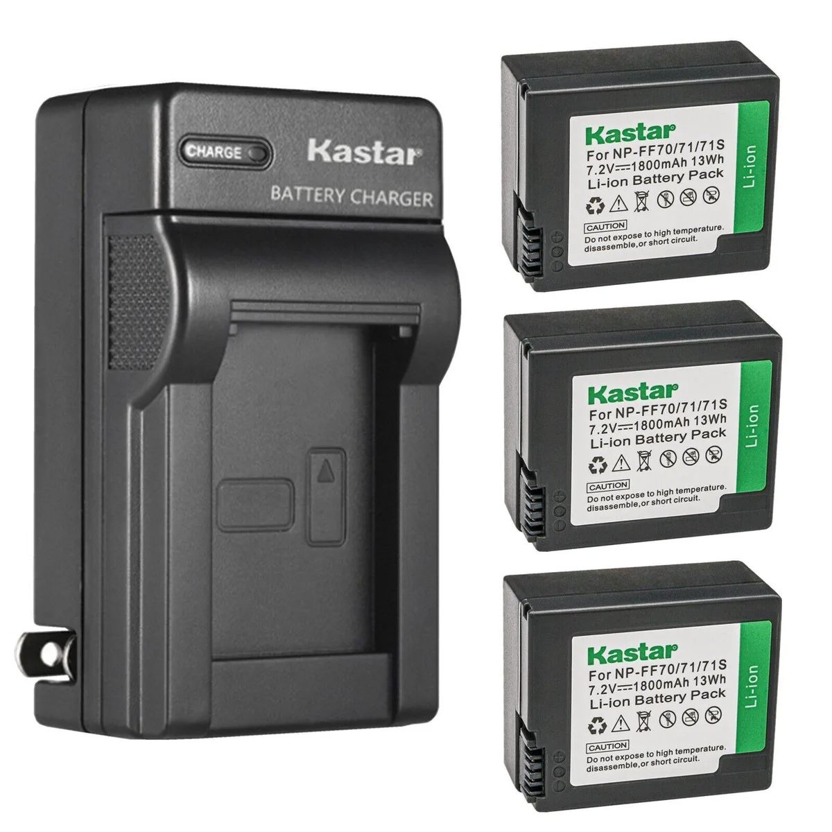 Kastar Kastar NP-FF70 3-pack battery and AC wall charger — product photo