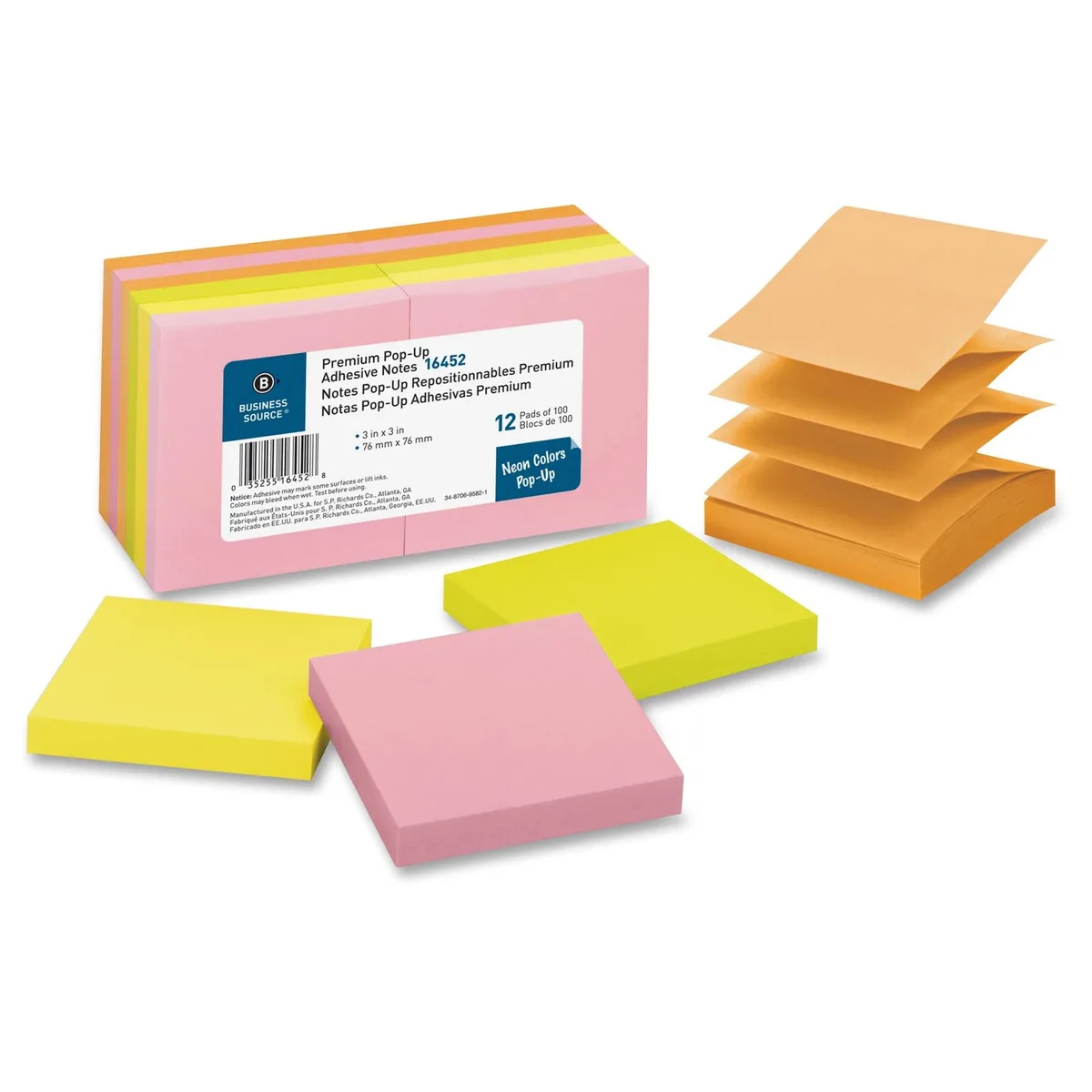 Business Source Business Source 16452 Sticky Notes 12 pk 100 sheets assorted neon — product photo
