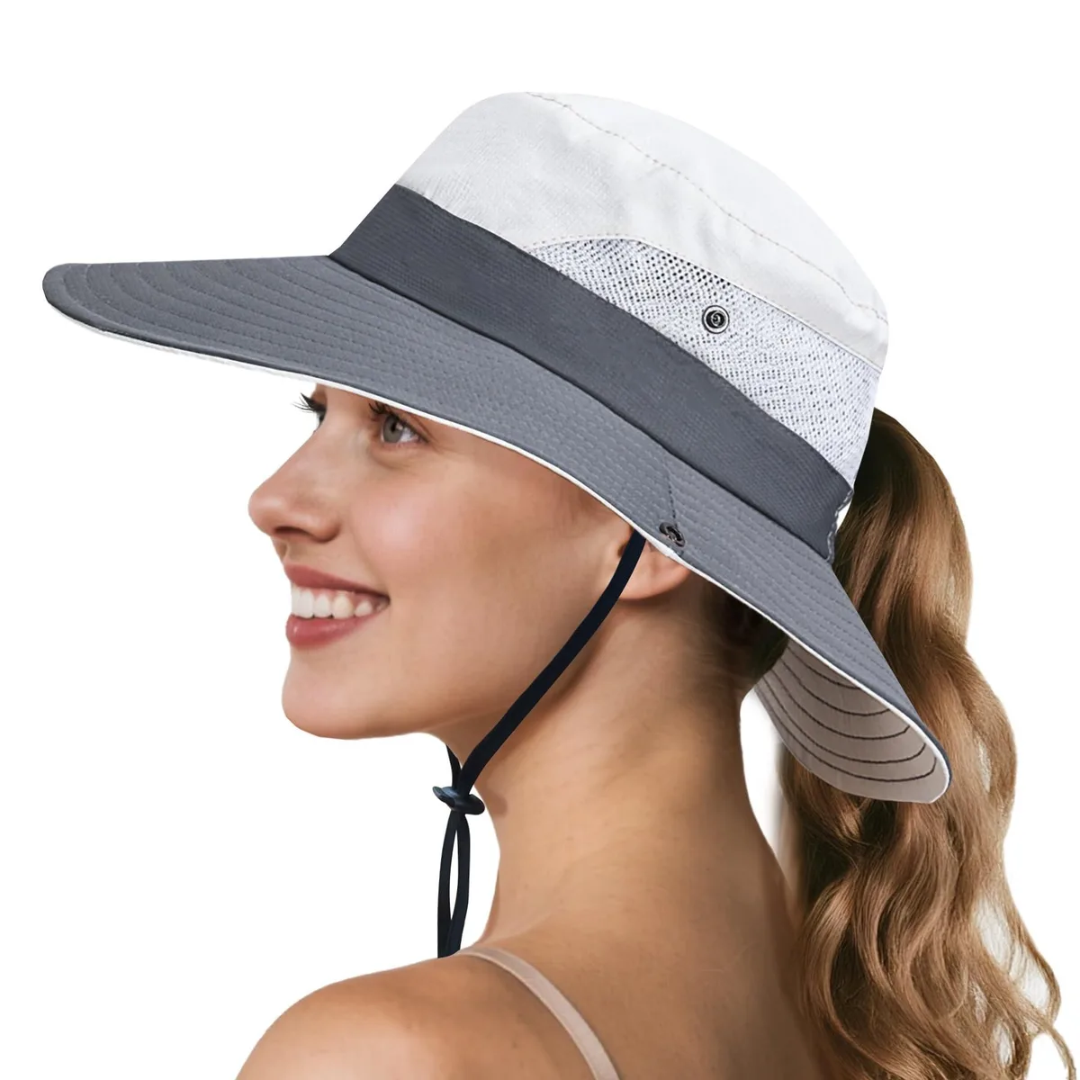  Ponytail Sun Hat UPF 50+ Wide Visor 3.15 inch Black — product photo
