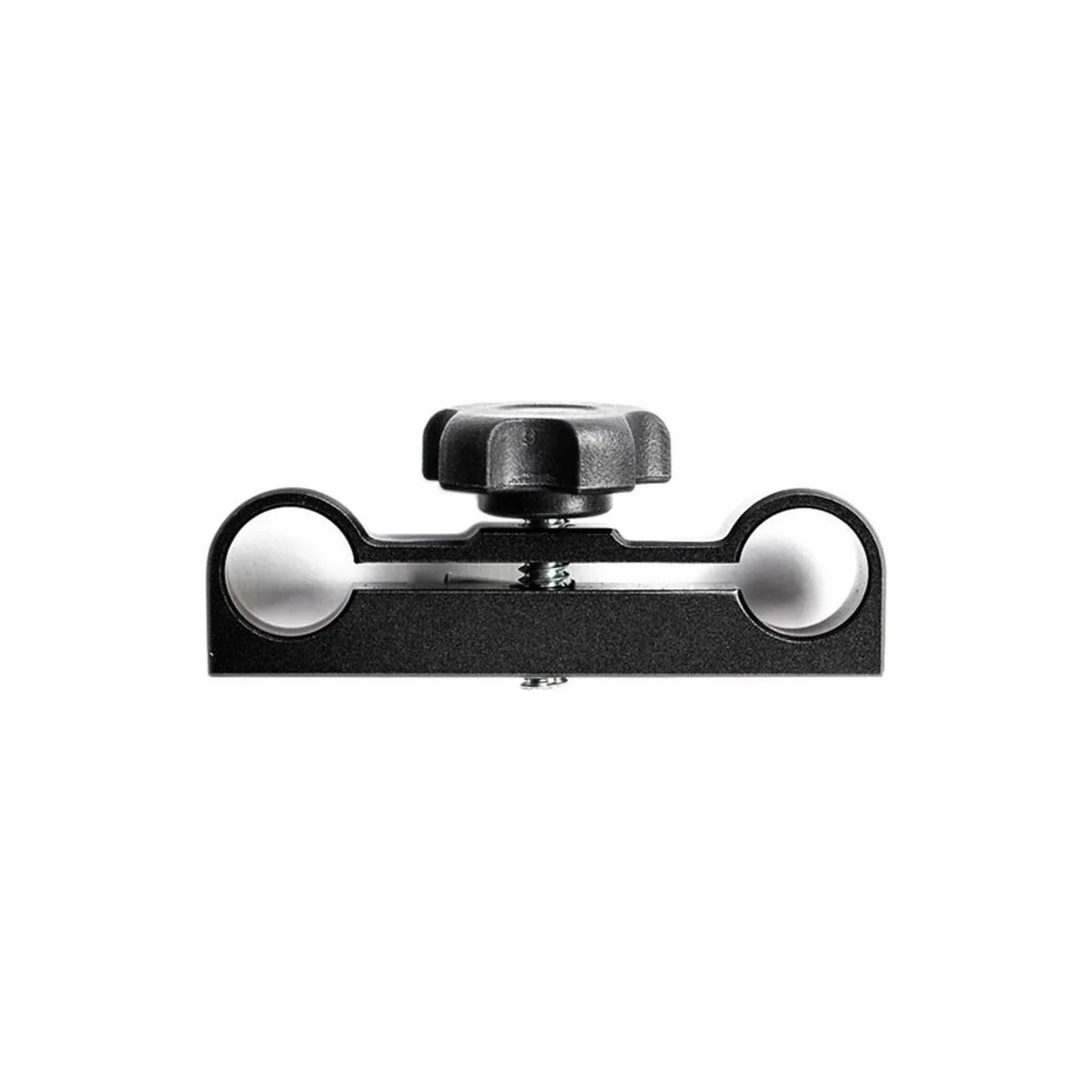 Black metal dual clamp for two 15mm rods with 1/4"-20 screw