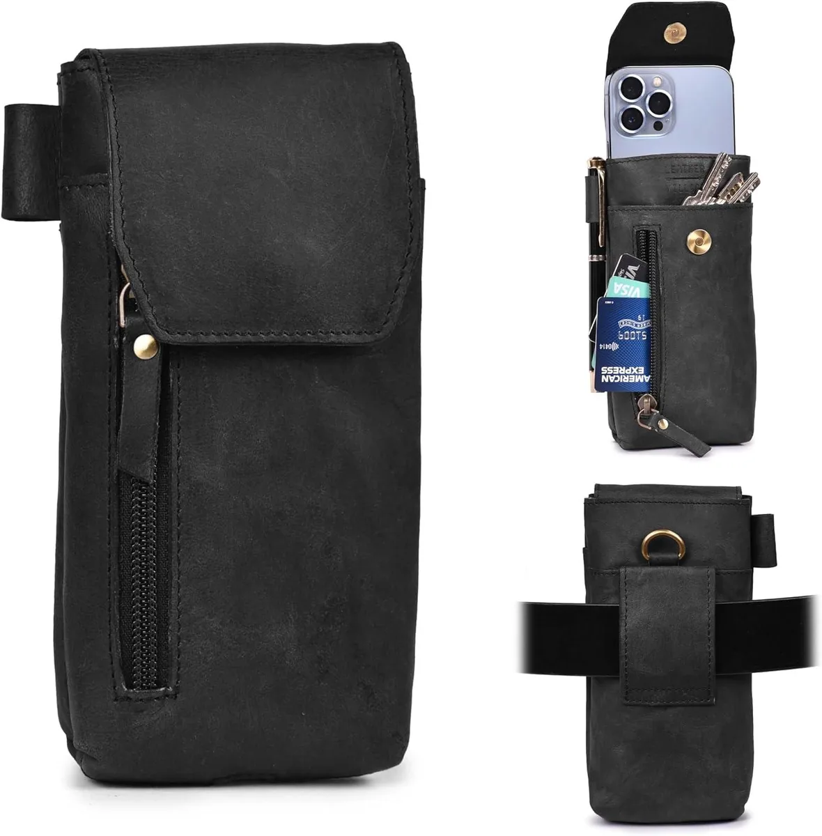 TAURKENAM TAURKENAM Leather Phone Holster 7 x 3.5 in Black — product photo