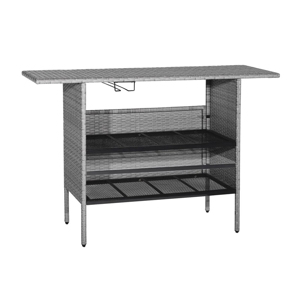 SlickBlue SlickBlue 55" Wicker Bar Table with Metal Shelves 37" H — product photo