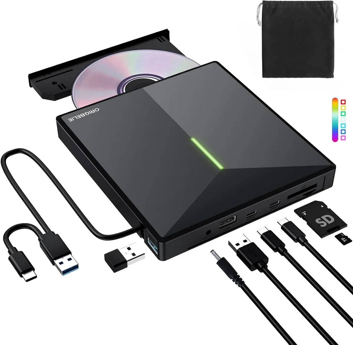 FANTEC FANTEC External CD DVD Drive with 4 USB Ports and 2 TF/SD Card Slots Blu-ray Player — product photo